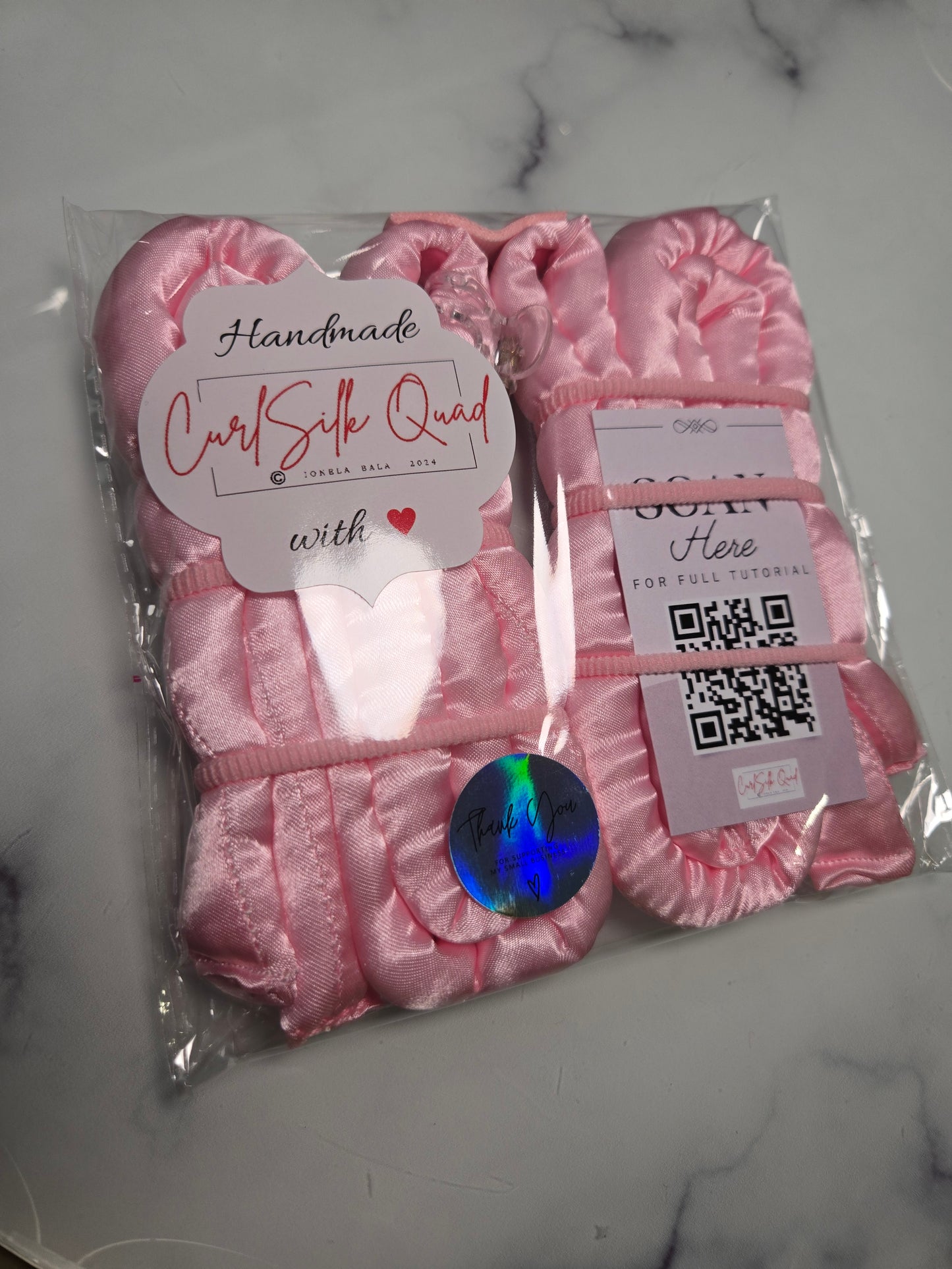 Pink CurlSilk Quad (no scrunchie ) - Heatless Curlers for medium/long hair