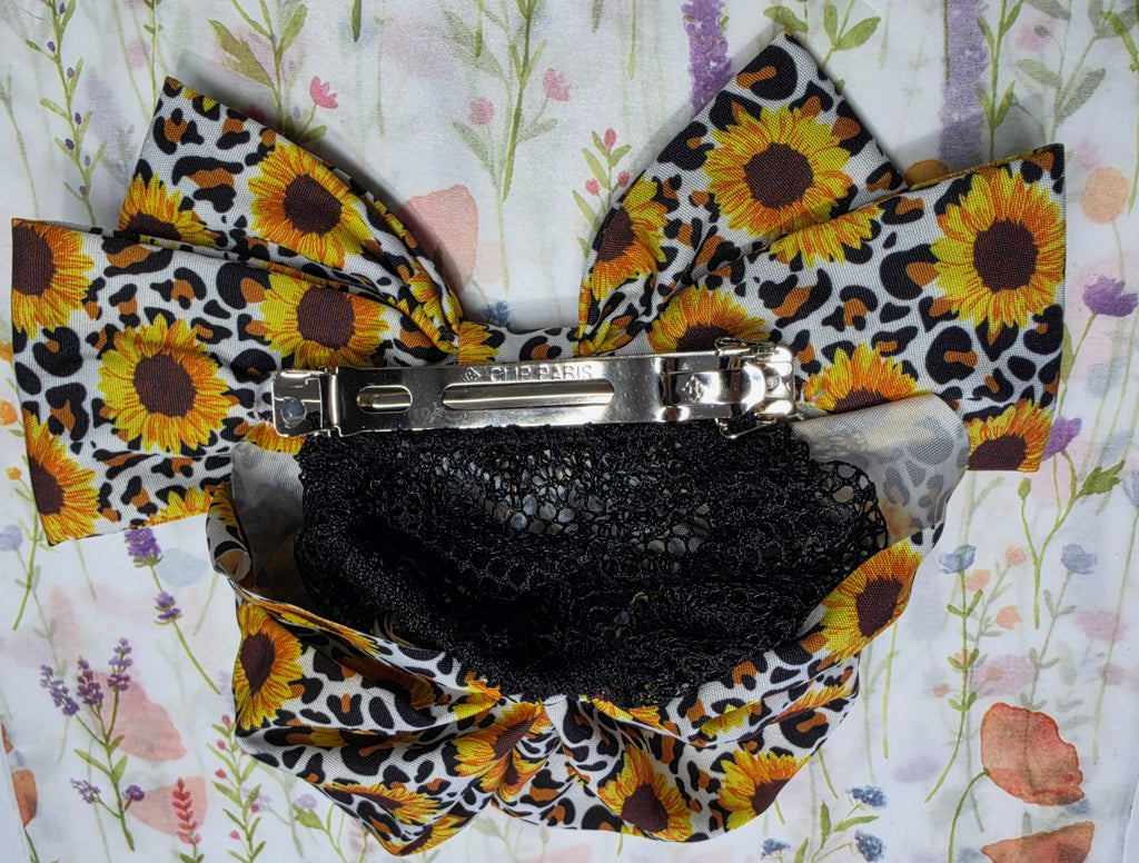 Sunflower Print Bow hair clip