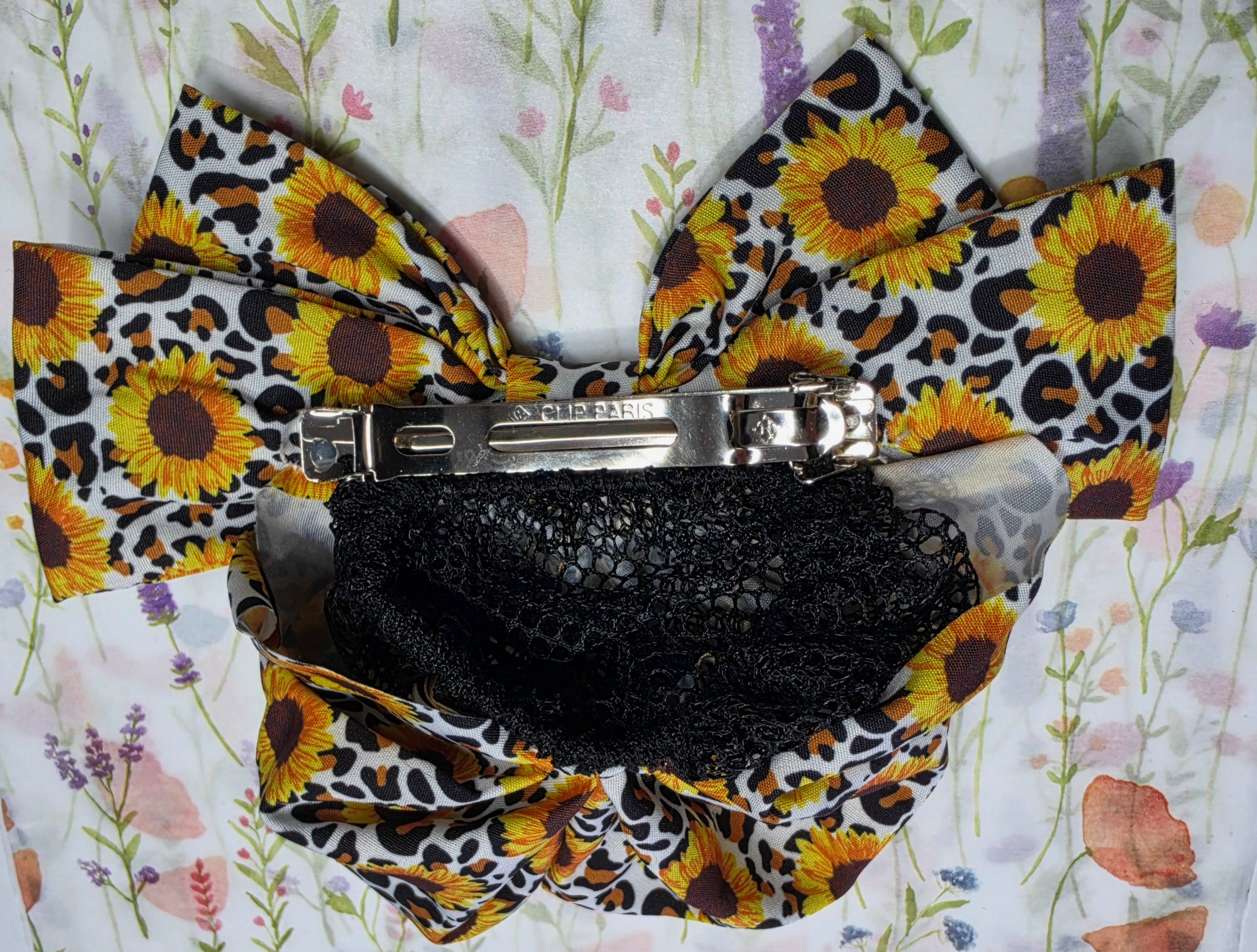Sunflower Print Bow hair clip