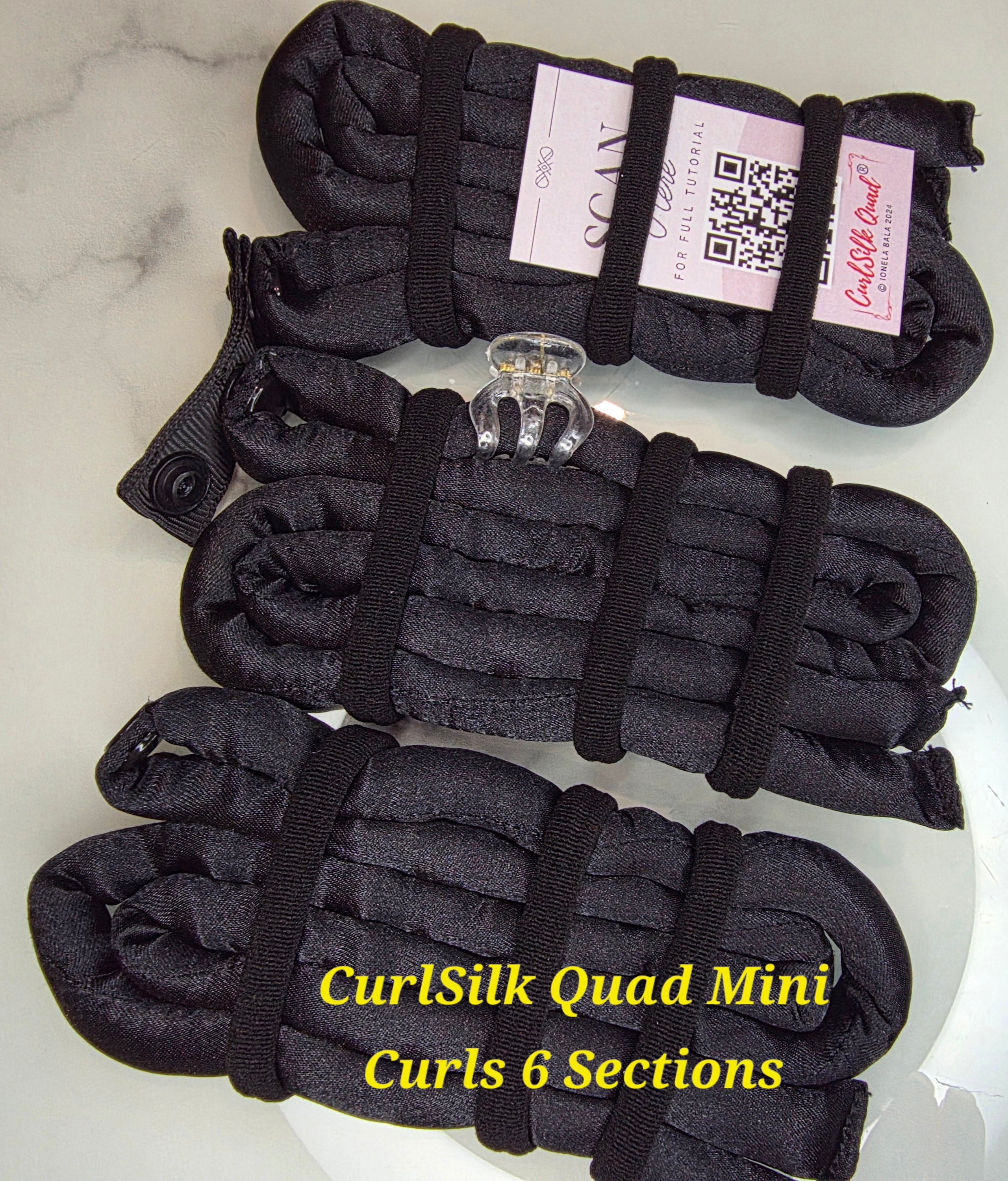 Black CurlSilk Quad MINI CURLS - 6 sections - for Short to long hair