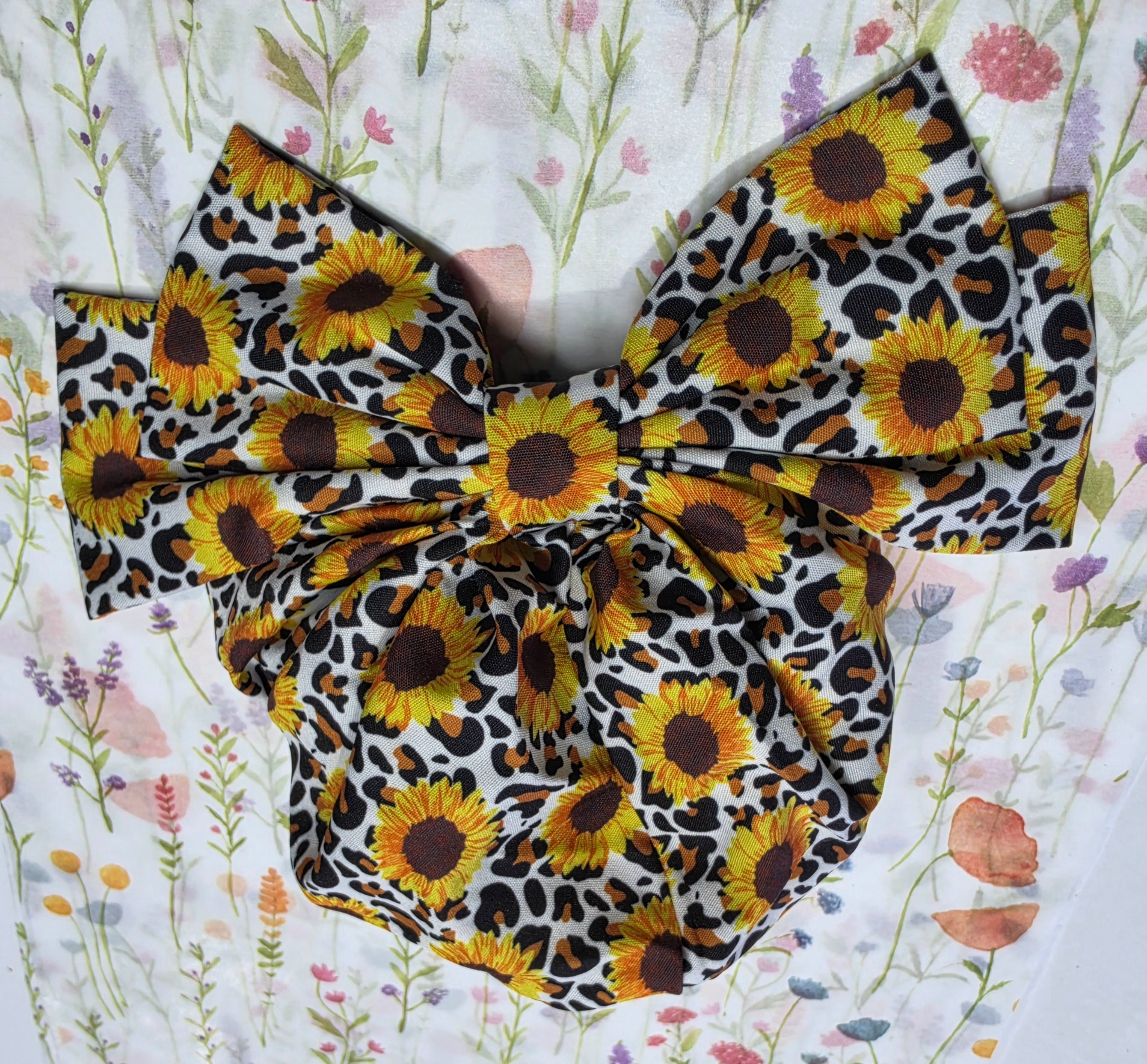Sunflower Print Bow hair clip